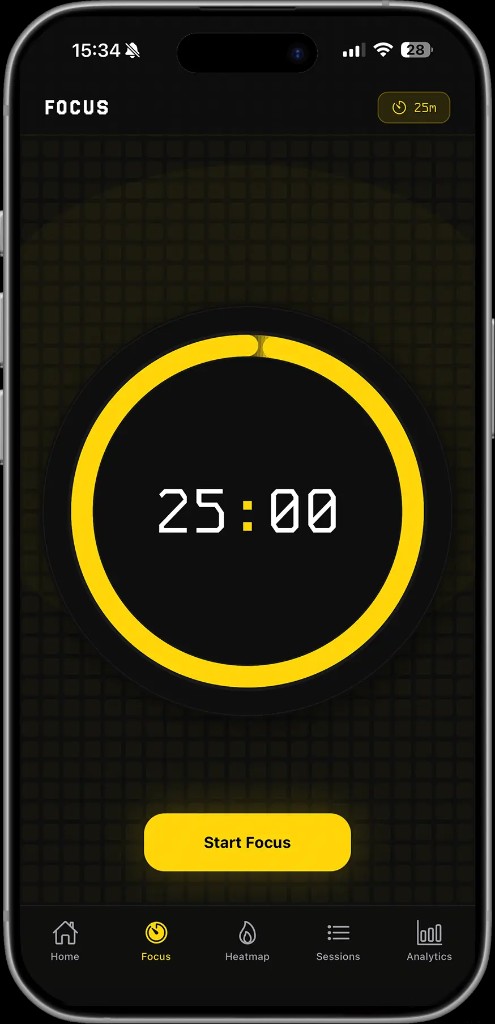 DevClocked iOS focus timer screen