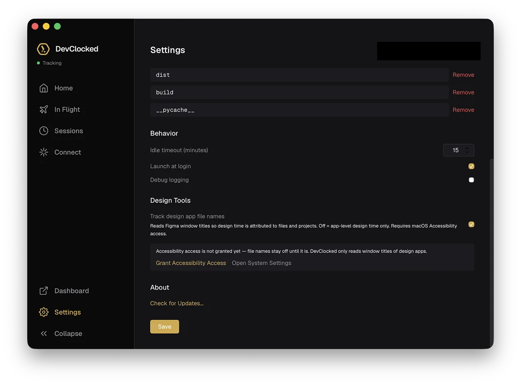 DevClocked Mac App Design Tools settings
